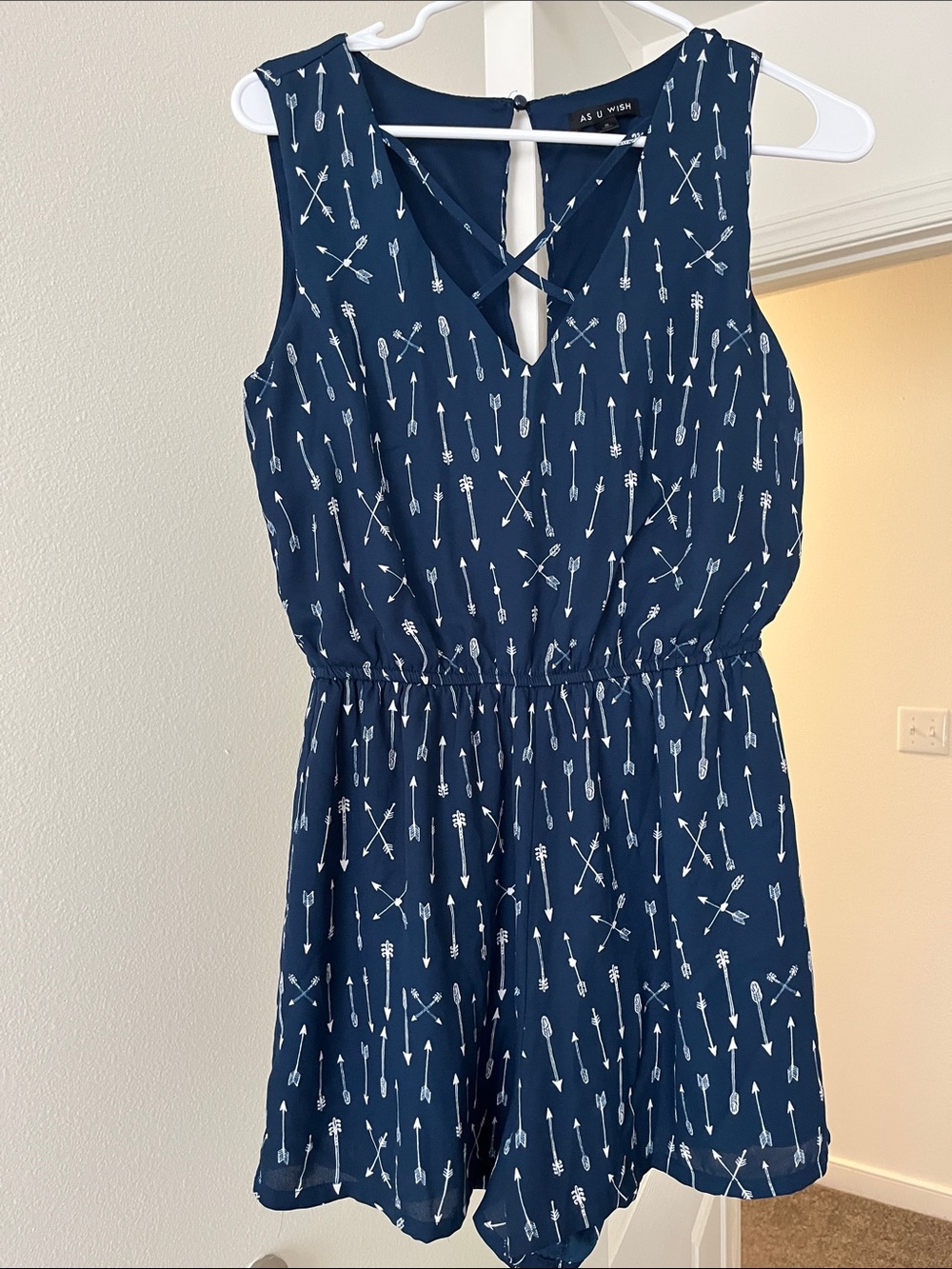 Navy Arrow Print Sleeveless Romper